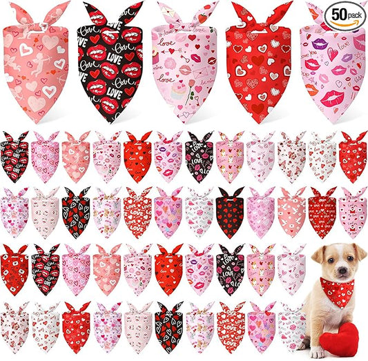 Abbylike 50 Pcs Valentines Day Dog Bandanas Bulk Red and Pink Bandanas for Dogs Triangle Kerchief Bibs Scarf for Pet Romantic Costume Photo Props Accessories Pet Shops Groomers (19.7 x 13.8 x 13.8)