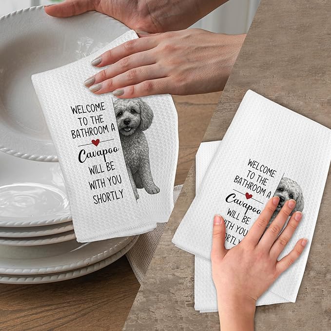 Funny Cavapoo Dog Gifts Hand Towels, Welcome to The Hand Towels for Bathroom, a Cavapoo Will Be with You Shortly Dish Tea Towel for Kitchen Bathroom Decor, Dog Lover Gifts for Women Men, 16x24