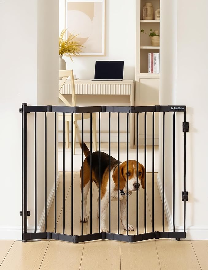 No Pawblems Retractable Safty Gate, Metal Adjustable Dog Gate for Doorways, Stairs & Hallways, Expands to 38" Wide, Auto Retract Design, No Bottom Bar, Black