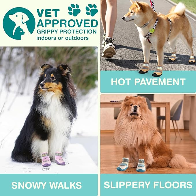 Petanims Dog Shoes for Large Dogs, Medium Dog Boots & Paw Protectors for Winter Snow, Waterproof Dog Booties for Hot Pavement, Hardwood Floors, for Rainy Black Size 8