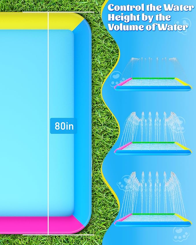 Raxurt Splash Pad, 107"- 80" Non-Slip Splash Pad for Kids and Dogs, Thickened Durable Square Dog Pool with Sprinkler Summer Outdoor Water Toys for Toddler Girls Boys Children Pet (Colorful)