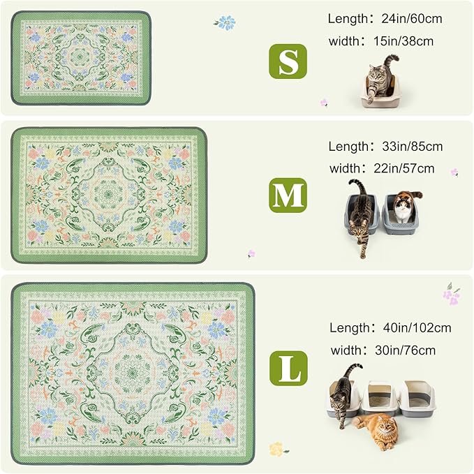 Unicorn Catcher 40X30in 2packCat Litter Mat Machine Washable Soft 3D Air Mesh Litter Box Rug Non-Slip Backing Quick Dry Scatter Control for Paws,Bean Green