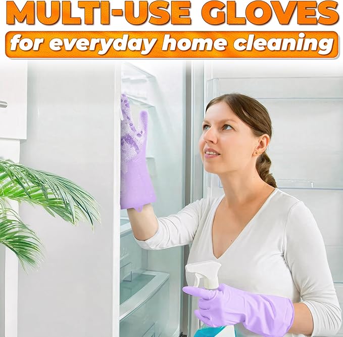 Silicone Dish Gloves with Scrubbers – Thick Tear-Resistant Dishwashing Gloves for Washing Dishes, Kitchen Cleaning, Bathroom Scrubbing & Daily Chores – Durable, Reusable Multi-Purpose Design