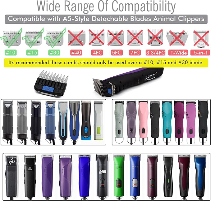 Professional A5-Style Animal Clipper Stainless Steel Color-Coded Snap-on Attachment Guard Guide Comb, 1/8"-1" Compatible with Wahl KM Series Oster A5 Andis Detachable Blade Pet Dog Groomers (#3-3/8")