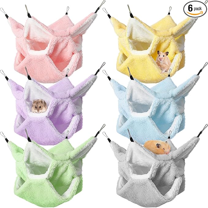 Jerify 6 Pcs 3 Layers Rat Hammock Set Small Animals Hammock Guinea Pig Ferret Hanging Hammocks Hamster Pet Cage Accessories for Chinchilla Sleeping and Playing(6 Colors)