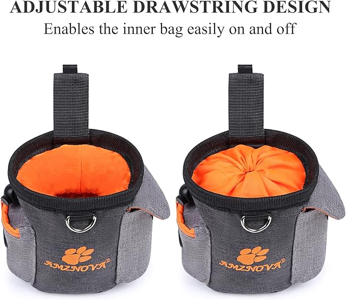 AMZNOVA Dog Treat Bag Treatnow Dog Treat Pouch, Training Pouch with Waist Belt & Clicker for Training & Walking, Waist Clip On Snack Fanny Pack for Pet, 3Cups, Heather Black