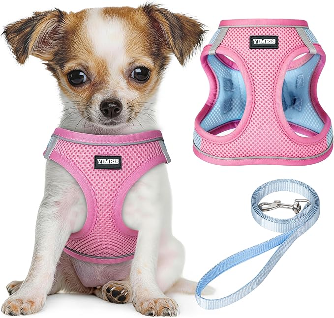 YIMEIS Dog Harness and Leash Set, No Pull Soft Mesh Pet Harness, Reflective Adjustable Puppy Vest for Small Medium Large Dogs, Cats (Pinkblue, X-Small (Pack of 1)