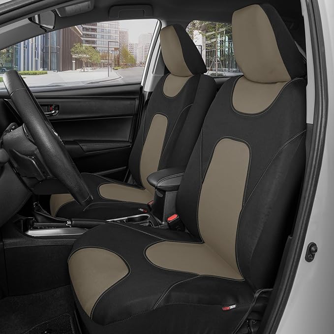 Motor Trend AquaShield Waterproof Front Seat Covers, Beige Seat Covers for Cars – Neoprene Front Car Seats Cover, SUV Seat Covers Protector - Car Interior Cover for Auto, Trucks, & Dog Owners