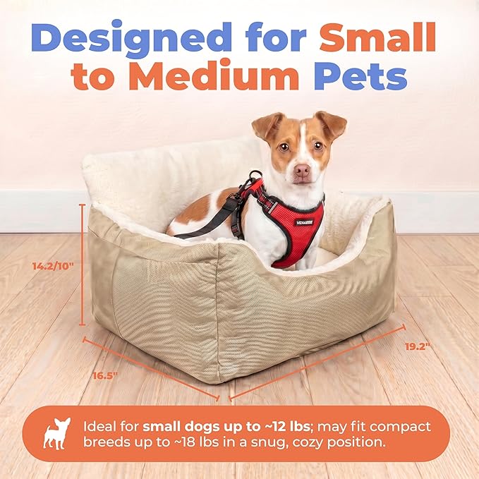 Best Pet Supplies Elevated Dog Car Seat for Small Dogs, Booster Seat with Safety Tether & Storage, Washable Travel Pet Seat for Front or Back Seat, Up to 25 lbs - Brown - 21 x 20 x 14