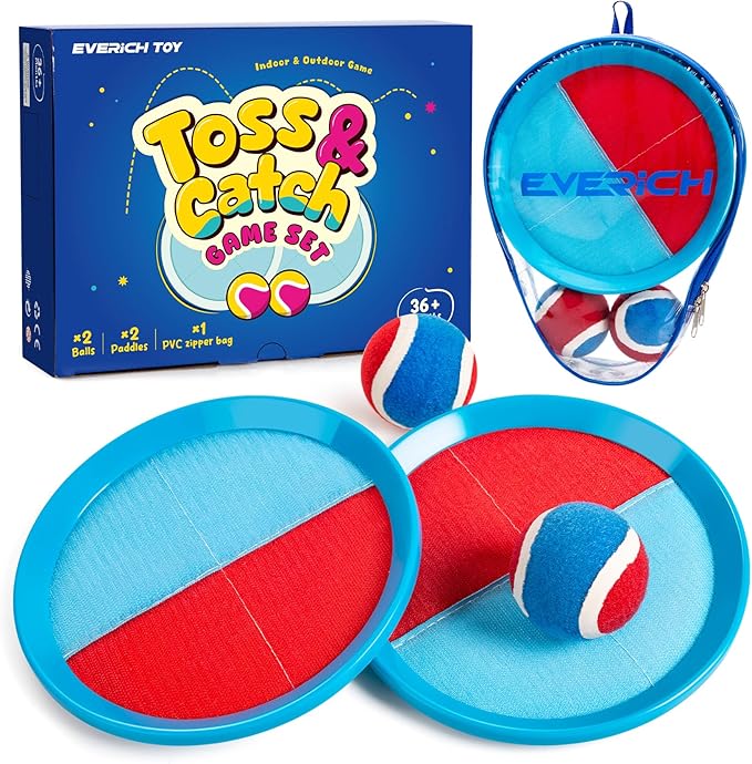 Toss and Catch Ball Game Set, Upgraded Sticky Paddle Ball Set for Kids & Toddlers, Sturdy & Water-Resistant Outdoor Backyard Beach Pool Toy, Birthday Gift for Boys Girls Ages 3-12