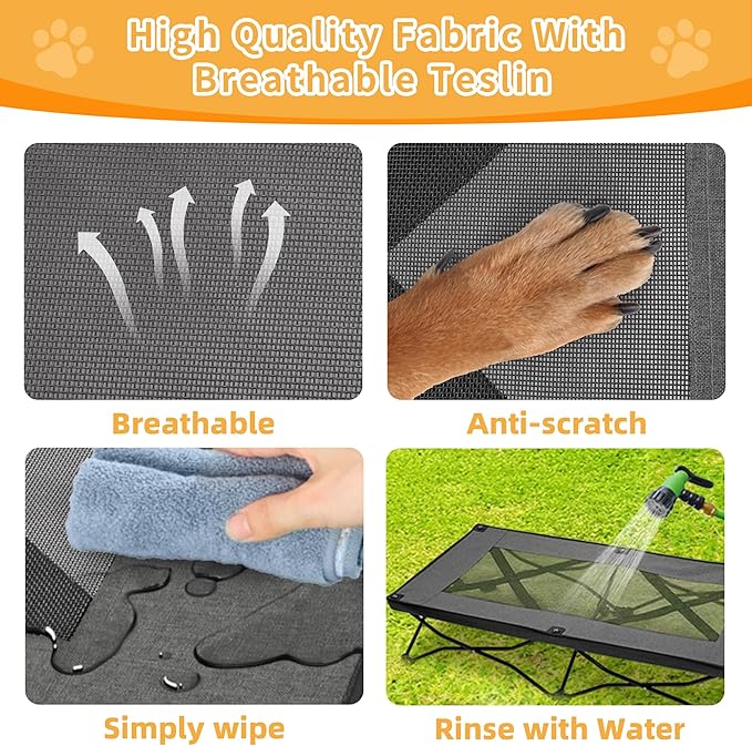 Elevated Dog Bed with Breathable Mesh, Portable Folding Dog Cot Bed Raised Cooling Pet Cot with No-Slip Feet & Carrying Bag Perfect for Travel, Camping, Backyard Outdoor Indoor Use