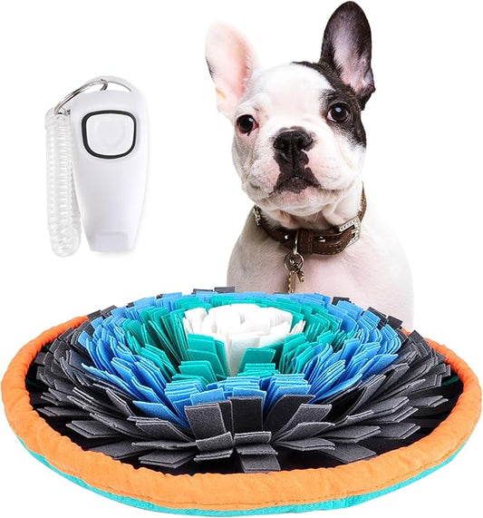 20" Dog Snuffle Mat - Interactive Dog Puzzle Toys for Enrichment - Large Slow Feeder Foraging Mat for Brain Games & Nosework Training - Washable Pet Sniff Mat with Training Clicker & Whistle
