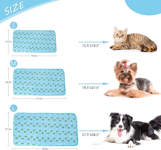 DELIFUR Dog Cooling Mat- Pet Cooling Mat Outdoor for Dogs Self Cooling Pad for Puppy Small Medium Dog Machine Washable (Large, Blue Ice)