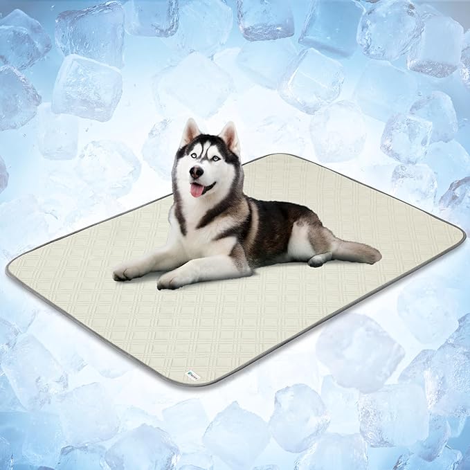 PetAmi Dog Cooling Mat, Waterproof Self Cooling Dog Pad with Non-Slip Backing, Q-Max >4.0 Pet Cooling Mat for Crate, Couch, Kennel & Car, Indoor Outdoor Summer Use, Beige, 60x80