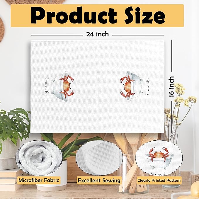 Coastal Beach Crab Hand Towels, Crab Gifts Hand Towel for Bathroom Decor, Coastal Ocean Nautical Marine Life Decorative Towels for Bathroom Washroom Toilet 16x24 Inch Set of 2