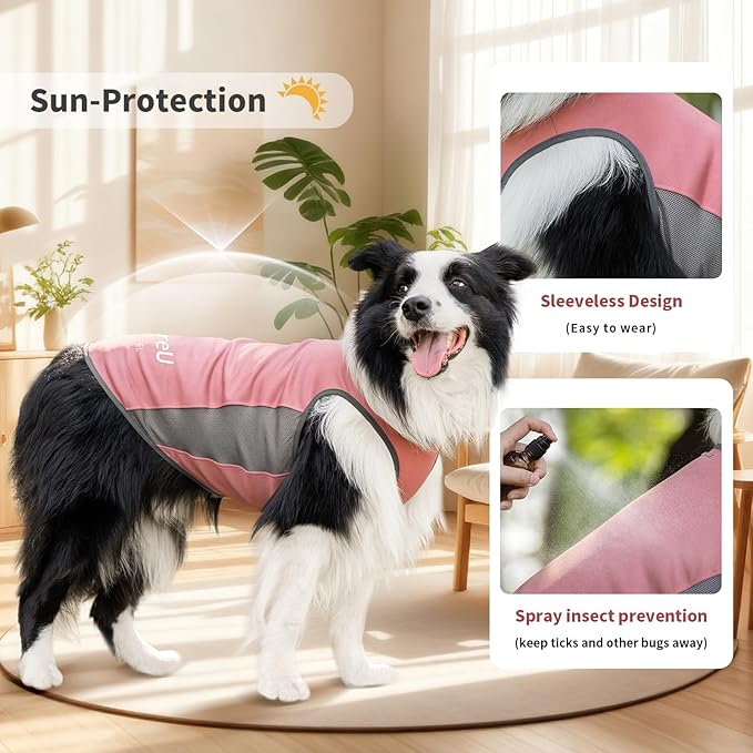 Dog Shirt, Cooling Vest Lightweight Breathable, Dog T-Shirts All-Season Sun Protection Quick Dry Soft Stretchy Reflective Tank Top - Small Medium Large Dogs (Brier Rose+Lilac Ether, Large)