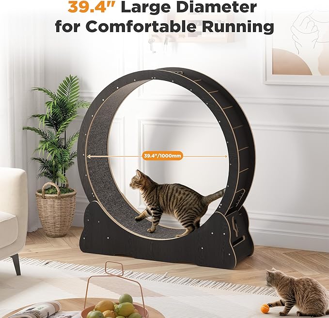 Cat Wheel for Indoor Cats, Quiet Large Cat Treadmill with Detachable Carpeted Runway, 46” Exercise Running Wheel for Pet’s Health and Entertainment, (XL, Black)