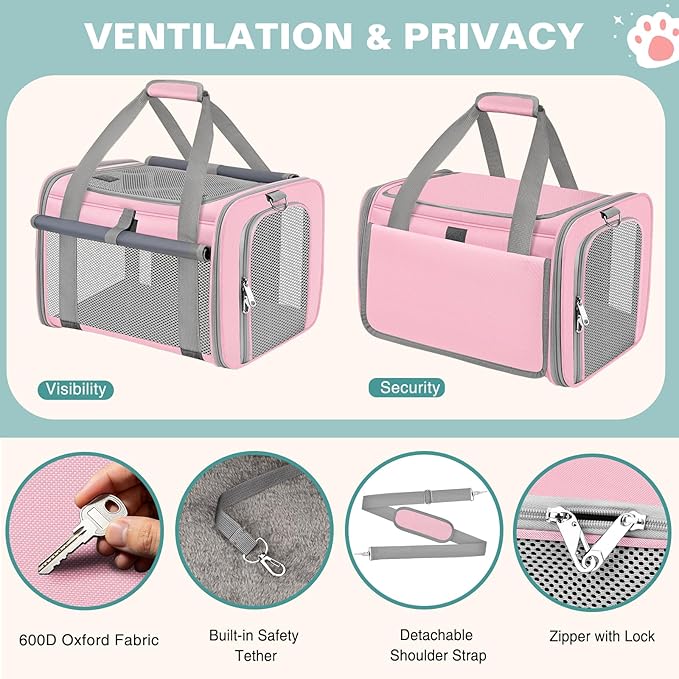 Soft Cat Carrier for Pets Up to 20 Lbs, Collapsible Cat Carrier Bag with Privacy Curtains, Airline Approved Small Pet Carrier for Small Medium Cats Dogs Puppy, Washable Soft Pet Travel Bag Dog Carrier
