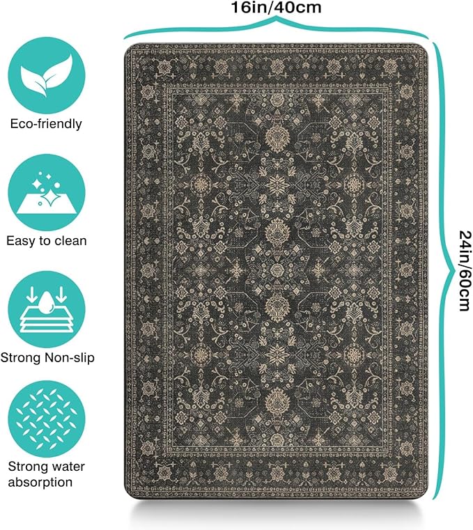 Vintage Tribal Dog Food & Water Mat, Boho Pet Feeding Mat for Floor Non-Slip Waterproof, Super Absorbent Cat Bowl Mat, Easy to Clean Durable Pet Placemat,16" × 24"