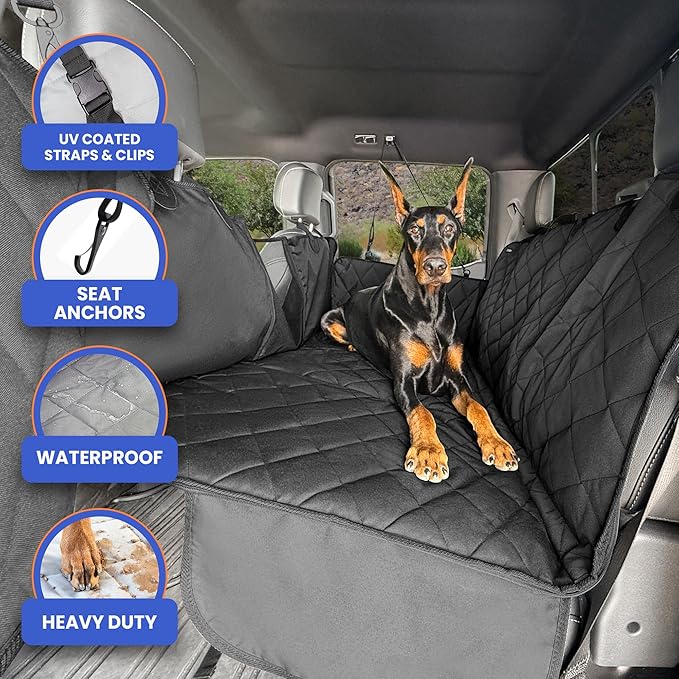 4Knines Back Seat Extender for Dogs, Hard Bottom Waterproof Backseat Protector with EZ Door Guard (Black, XLarge)