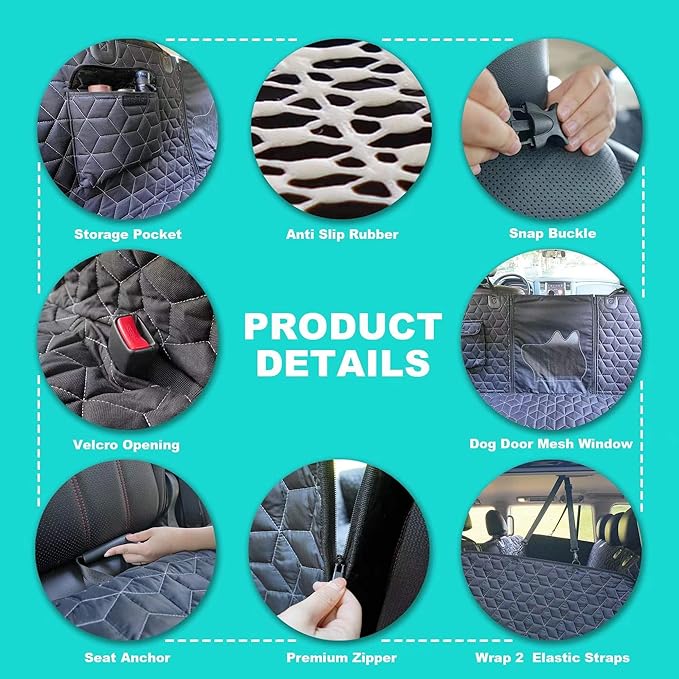 Meginc Dog Car Seat Cover for Large SUV, 100% Waterproof Dog Seat Cover for Back Seat for SUV, 600D Heavy Duty Pet Hammock for Car, Non Slip Car Seat Protector for Pet for Tahoe/Yukon/Suburban