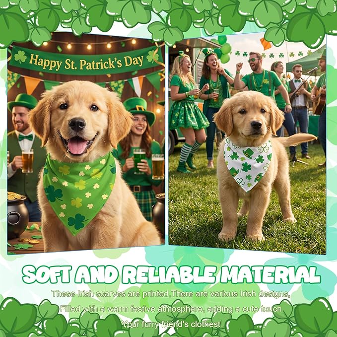 Abbylike 100 Pcs St Patrick's Day Dog Bandanas Bulk Green Shamrocks Bandanas for Dog Triangle Kerchief Bib Scarf for Pet Irish Costume Photo Props Accessories Pet Shops, 25 Styles (25.6 x 17.7 x 17.7)