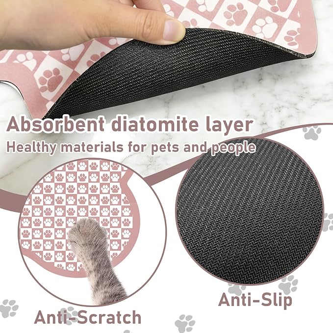 Pet Mats for Food and Water, Pink Bone Dog Food Mat for Floors, Non Slip Indoor Quick Dry Cat Bowl Feeding Mats (11.8” X19.7”)