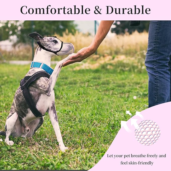 Pink Dog Muzzle, Breathable Soft for Small to Medium Dogs to Anti & Prevent Barking Biting Chewing, Reflective & Adjustable Basket Muzzle with Air Mesh for Schnauzer Pink M