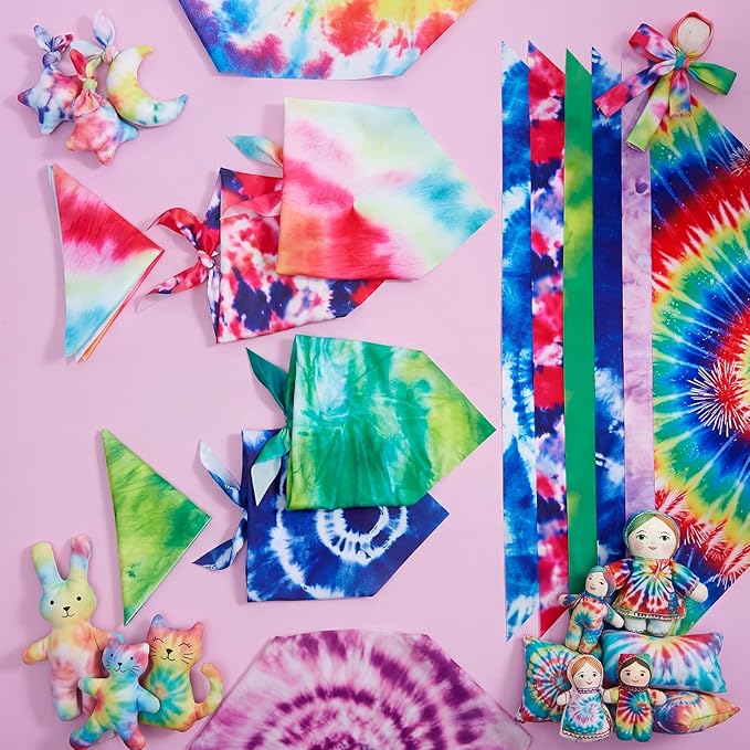 Abbylike 50 Pieces Tie Dye Dog Bandanas Bulk Colorful Hippie Pattern Dog Bandanas for Dogs Triangle Kerchief Scarf Bibs Set for Pets Summer Party Costume Accessories, 25 Styles (19.7 x 13.8 x 13.8)