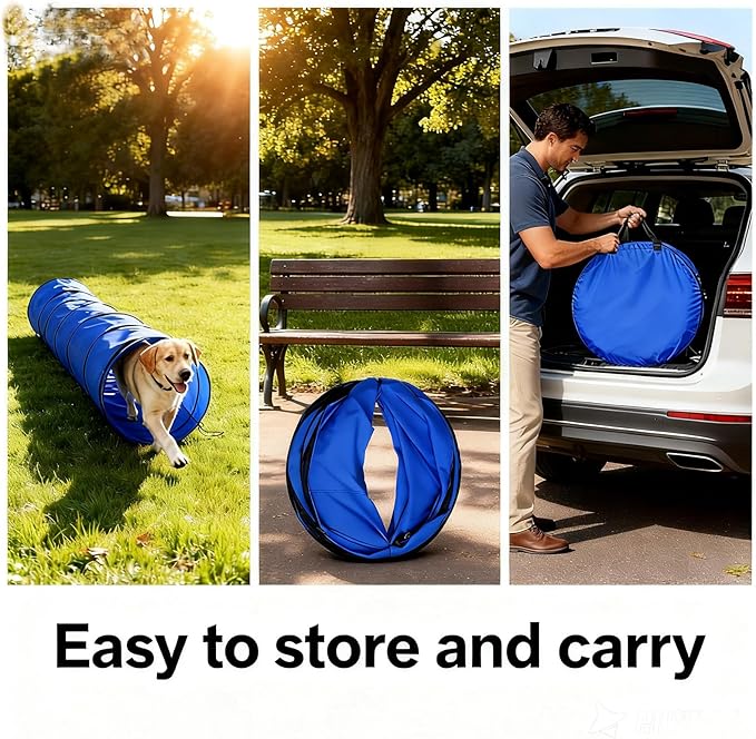 Dog Agility Tunnel with Carry Bag and Ground Spikes, Foldable 10-Foot Tunnel for Dog Training, Dog Agility Equipment for Outdoor, Backyard, Indoor Use, KINETOVOLTA