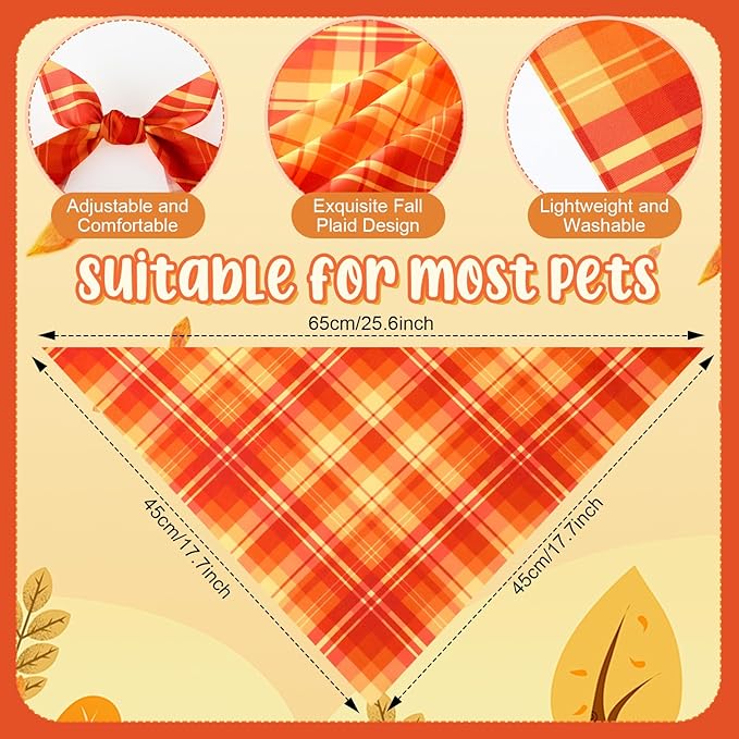 Abbylike 200 Pcs Orange Plaid Dog Bandanas Bulk Check Pattern Bandanas for Dogs Triangle Kerchief Bib Scarf for Pet Party Costume Photo Props Accessories Pet Shops Groomers Services, 25 Styles