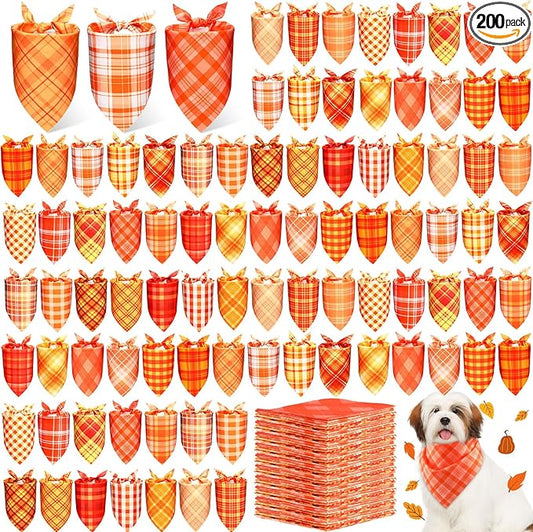 Abbylike 200 Pcs Orange Plaid Dog Bandanas Bulk Check Pattern Bandanas for Dogs Triangle Kerchief Bib Scarf for Pet Party Costume Photo Props Accessories Pet Shops Groomers Services, 25 Styles
