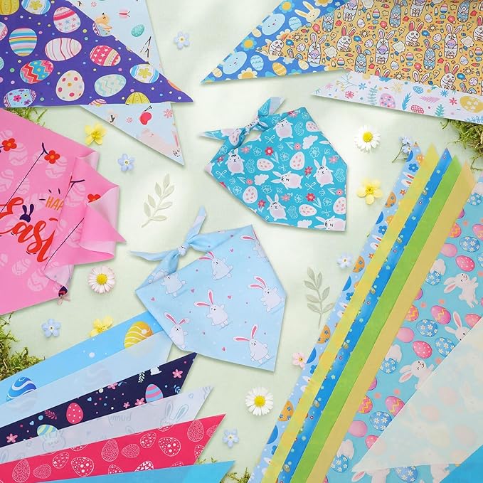 Huhumy 100 Pcs Spring Dog Bandanas Bulk in 3 Sizes, Washable Pastel Floral & Bunny Pet Scarf Bibs, Grooming Accessories Assortment for Small Medium Large Dogs