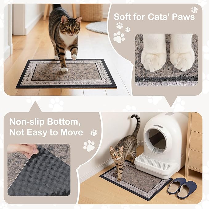Cat Litter Mat Trapping Rug 24"x15",Litter Box Mat for Floor, Non-Slip Waterproof Backing, Soft Mesh Easy to Clean Pet Mat for Cat, Brown