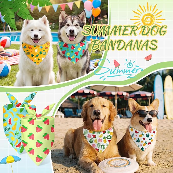 Abbylike 100 Pieces Summer Themed Dog Bandanas Bulk Hawaiian Dog Bandanas for Pets Triangle Kerchief Scarf Bibs Set for Summer Pets Dogs Party Costume Accessories, 25 Styles (25.6 x 17.7 x 17.7)