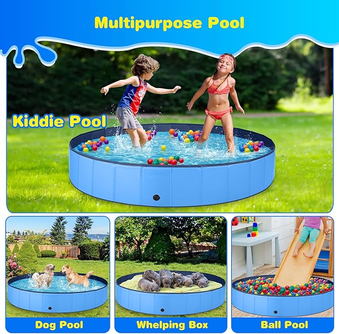 Jecoo Dog Pool for Large Dogs Kiddie Pool Hard Plastic Foldable Dog Bathing Tub Portable Outside Kids Swimming for Pets and Dogs Outdoor Backyard (Blue, XXXL-80)