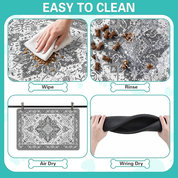 Pet Feeding Mat for Floors Waterproof Dog Mat for Food and Water Absorbent Quick Dry Non Slip mat for Cat Bowls