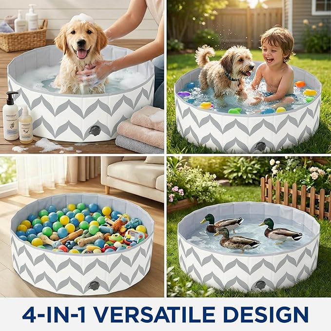 Dog Pool for Large Dogs, Foldable Hard Plastic Pet Swimming Pool, Heavy Duty 0.5mm PVC with Non-Slip Bottom, Portable Kiddie Pool for Dogs, Pet Bath Tub for Backyard Summer, GW 47“