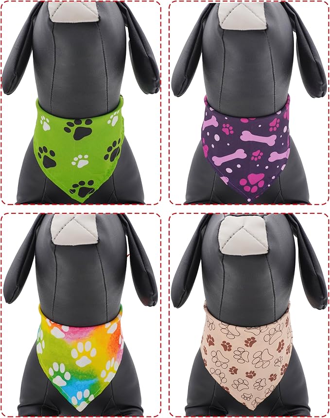 PET SHOW 50 Pack Big Extra Large Dog Bandanas Bulk XL Washable Paw Pattern Triangle Bibs Dogs Girl Boy Kerchief Set Pet Scarves Grooming Accessories