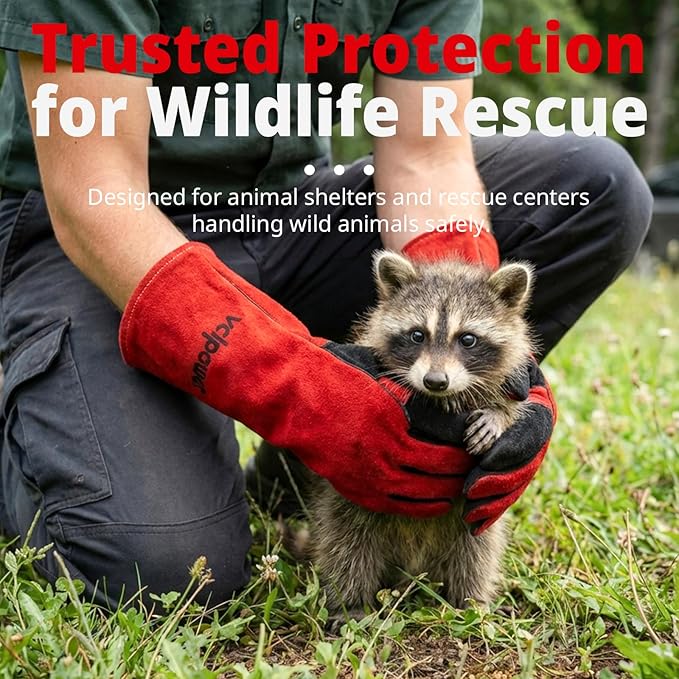 vclpower Animal Handling Gloves Size L Fit for Men & Large Hands Bite Proof Double Leather Reinforced Padding Dog, Cat Scratch, Bird Handling Falconry Gloves Grabbing Reptile Squirrel Snake Bite 16in