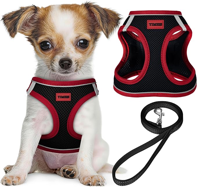 YIMEIS Dog Harness and Leash Set, No Pull Soft Mesh Pet Harness, Reflective Adjustable Puppy Vest for Small Medium Large Dogs, Cats (Black & red 01, Medium (Pack of 1)