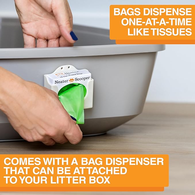 Neater Pet Brands Neater Scooper Standard Litter Scoop, 60 Refill Bags – Mess-Free Cat Litter Scooper with Bag, Spill-Proof Kitty Box Sifter, Bin Doubles as Scoop Holder, For Single-Cat Households