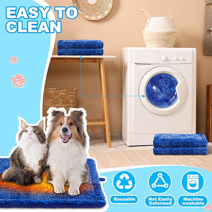 Riakrum 4 Pack Self Warming Cat Bed Mats Leopard Print Cat Dog Thermal Blanket Double Sided Self Heating Pet Pad with Storage Bags for Pet Winter Outdoor Indoor Supplies, Non Electric(XL)