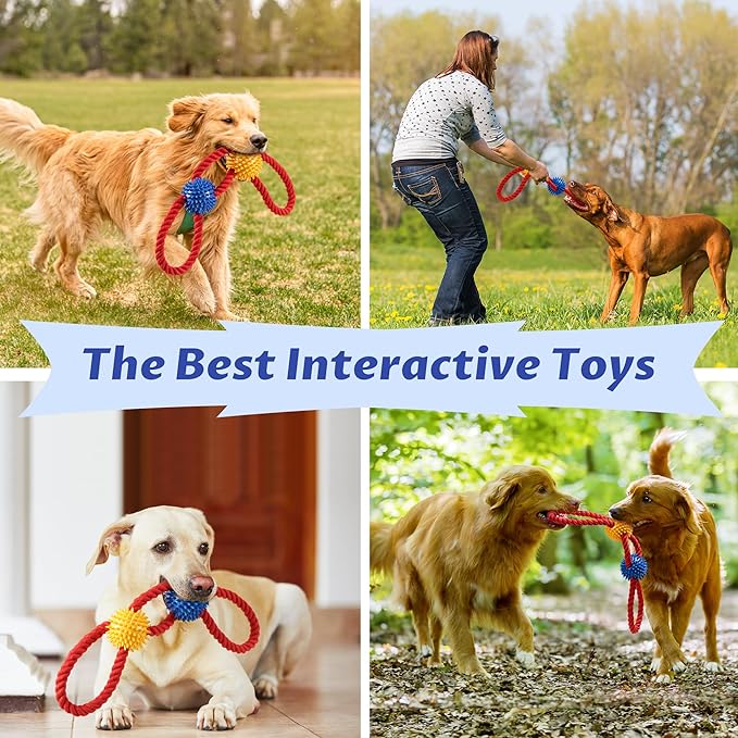 Aitmexcn Dog Rope Toy for Small and Medium Dogs, 18 Inch Cotton Tug of War Dog Toy with Spiky Balls, Interactive Chew Toy for Puppy Teething, Fetch, Pulling and Teeth Cleaning