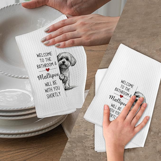 Funny Maltipoo Dog Hand Towels for Bathroom Decor, A Maltipoo Will Be You Shortly Hand Towels, Dogs Themed Decorative Dish Tea Towel for Kitchen Bathroom, Gifts for Dog Lovers Owners, 16x24 in