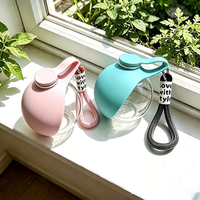 Portable Dog Water Bottle with Bowl, 10 Oz 2 in 1 Integrated Pet Water Bottle for Dogs Drinking, Leakproof Transparent Travel Water Bottle for Dogs On Walks, Hiking, Traveling (Pink Clearly)