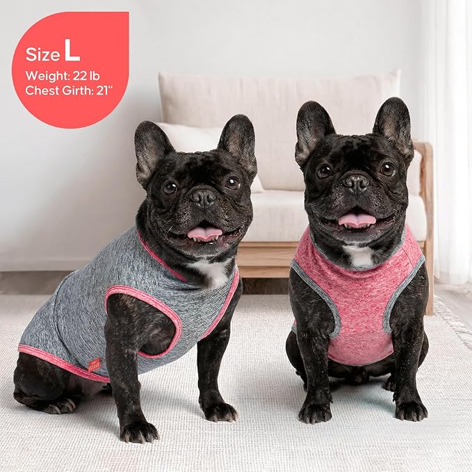 KYEESE 2Pack Dog Shirt, Lightweight Sun Protection Sleeveless Dog T Shirts for Small Dogs, Breathable Puppy Reflective Tank Top Summer Dogs Clothes for Outdoor Walking, Coral Red+Grey, S