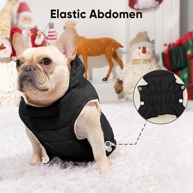 Vecomfy Fleece Lining Dog Hoodie with Harness Built in,Extra Warm Large Dog Jacket in Winter Doggie Coats with Drawstring Hooded,Black XXXL