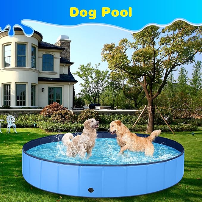 Jecoo Dog Pool for Large Dogs Kiddie Pool Hard Plastic Foldable Dog Bathing Tub Portable Outside Kids Swimming for Pets and Dogs Outdoor Backyard (Blue, XXXL-80)