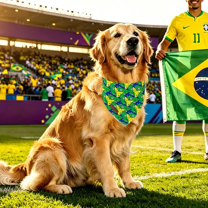 Lionet Paws Summer Football Dog Bandana Washable Cotton Handkerchief Scarf Triangle FIFA Club World Cup Bandana for Small Medium Dogs Girl Boy